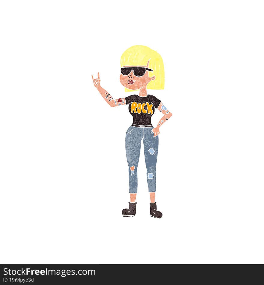 freehand retro cartoon rock woman