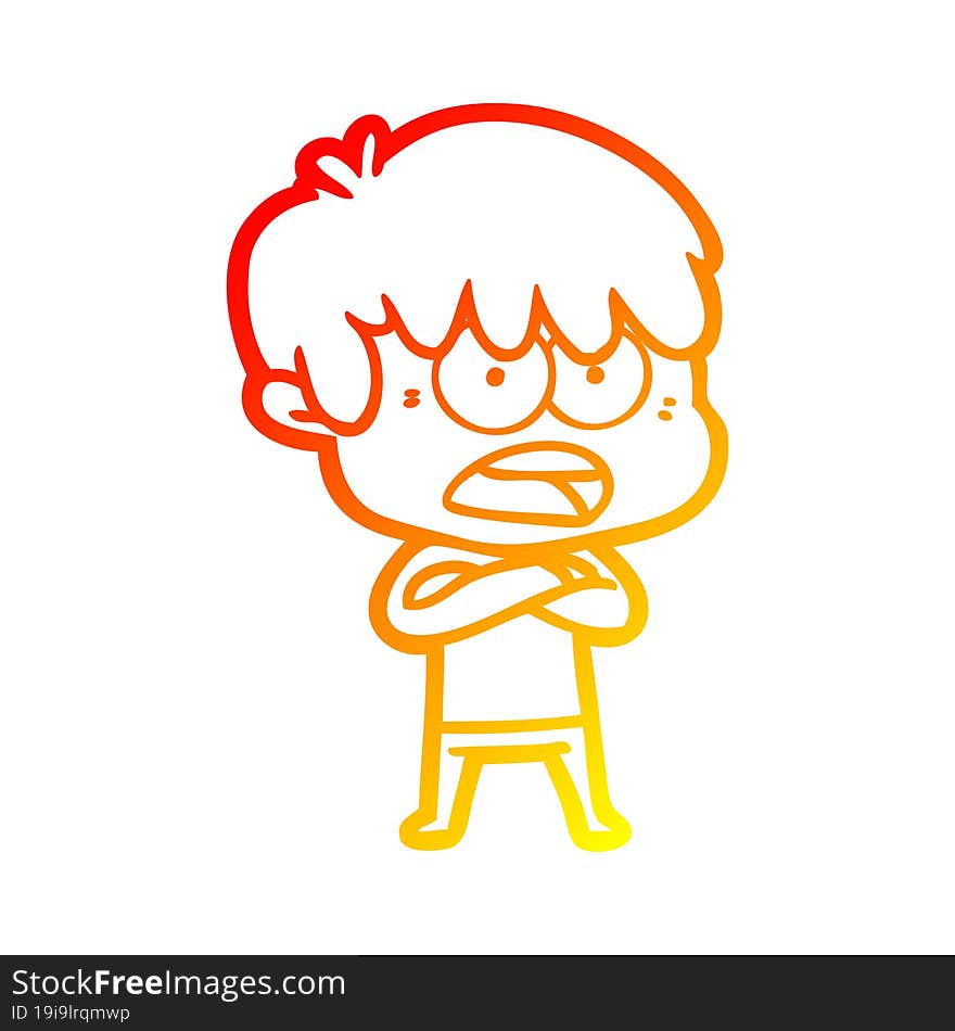 warm gradient line drawing worried cartoon boy