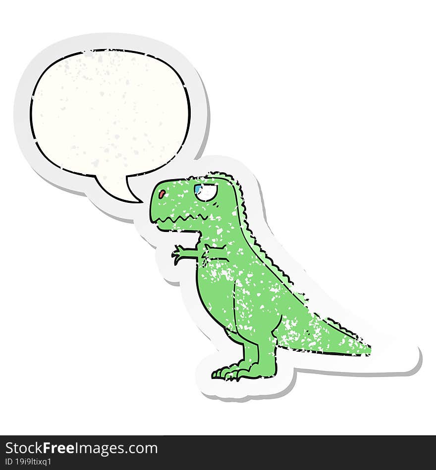 Cartoon Dinosaur And Speech Bubble Distressed Sticker