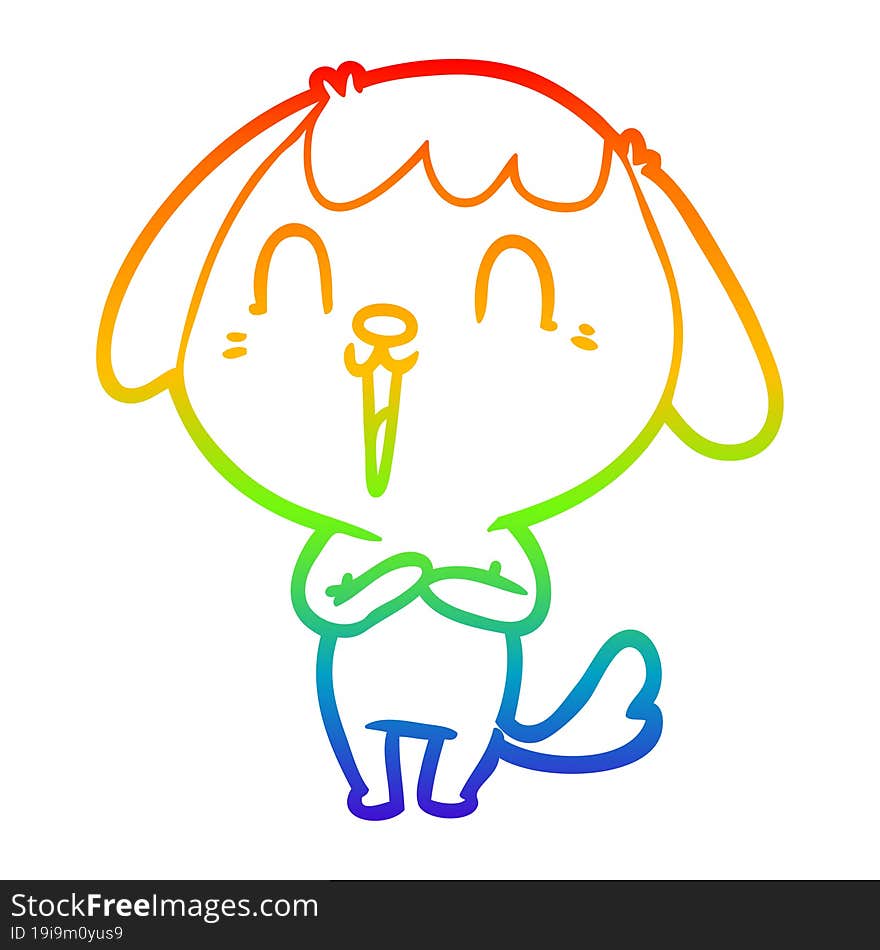 rainbow gradient line drawing of a cute cartoon dog