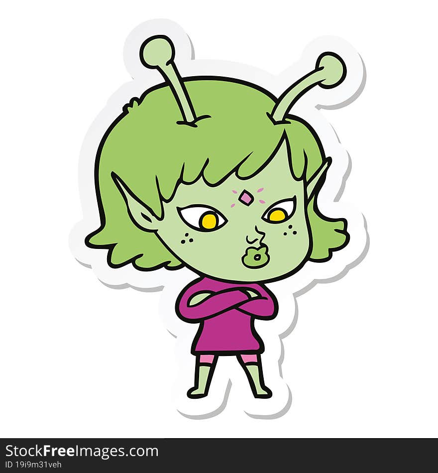 sticker of a pretty cartoon alien girl