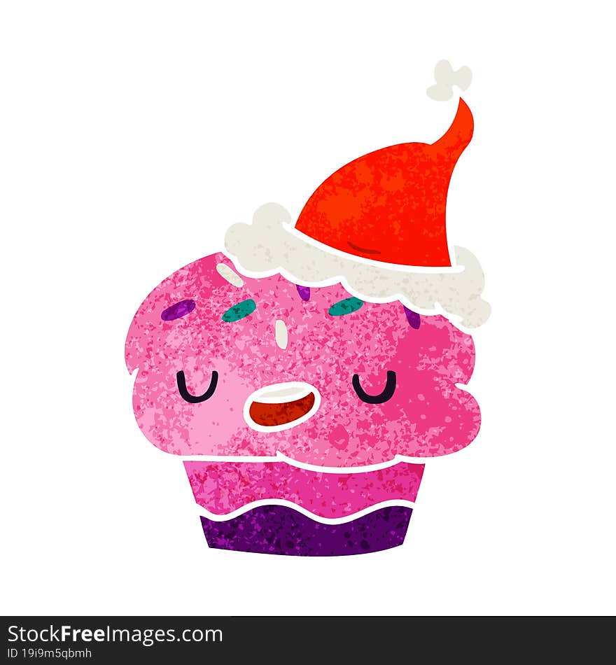 Christmas Retro Cartoon Of Kawaii Cupcake