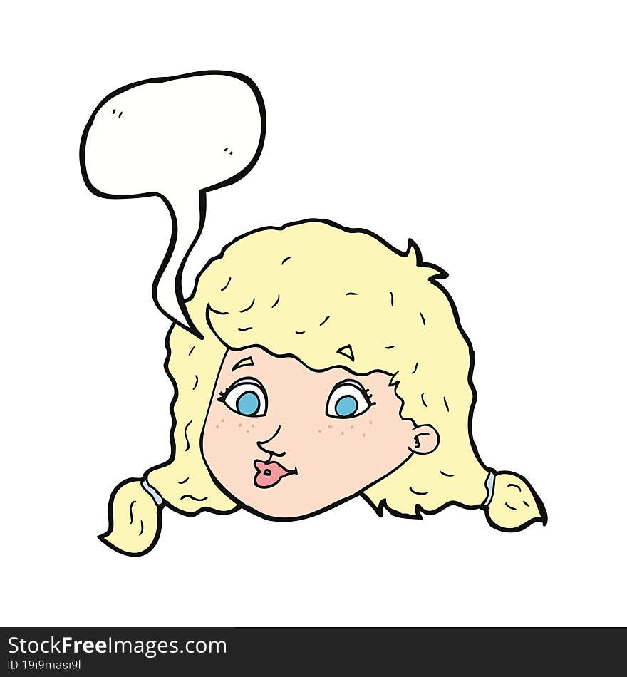 cartoon pretty female face with speech bubble