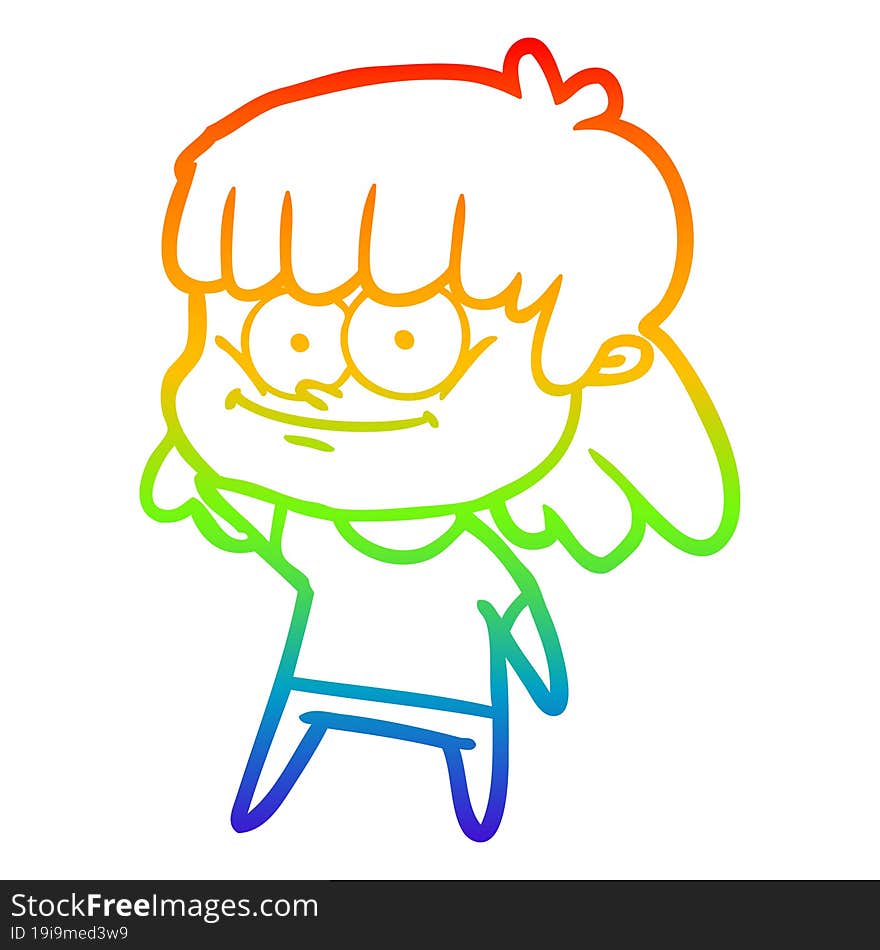 rainbow gradient line drawing cartoon girl smiling