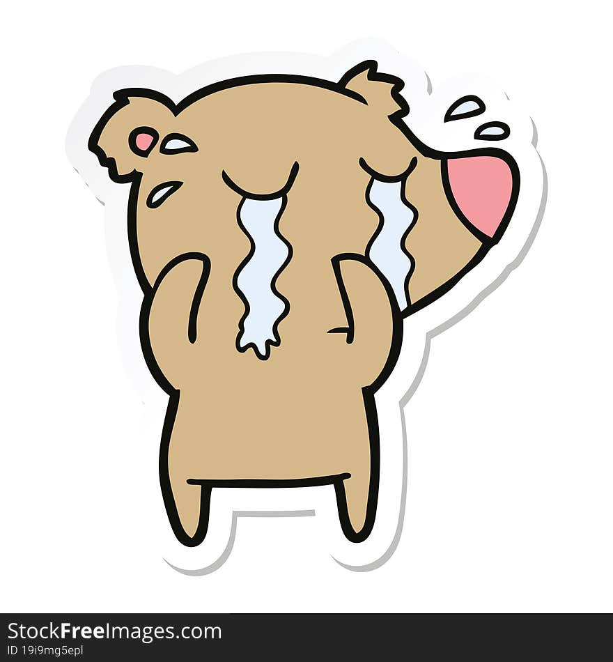 sticker of a cartoon crying bear