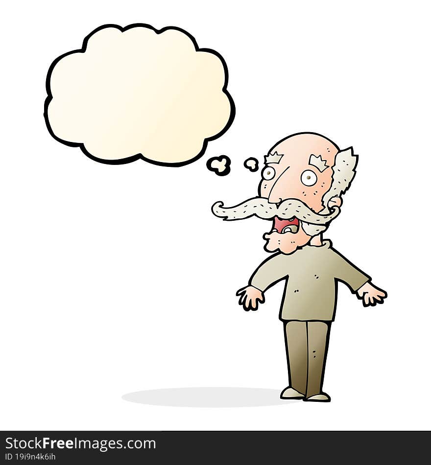 cartoon old man gasping in surprise with thought bubble