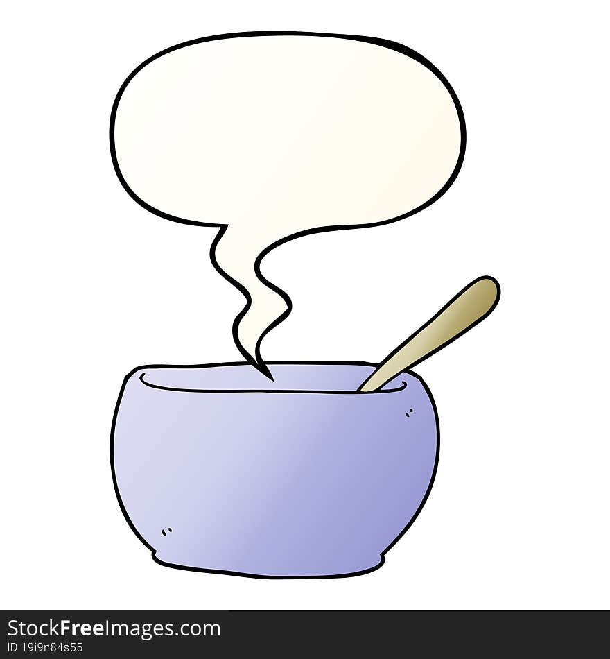 cartoon soup bowl and speech bubble in smooth gradient style