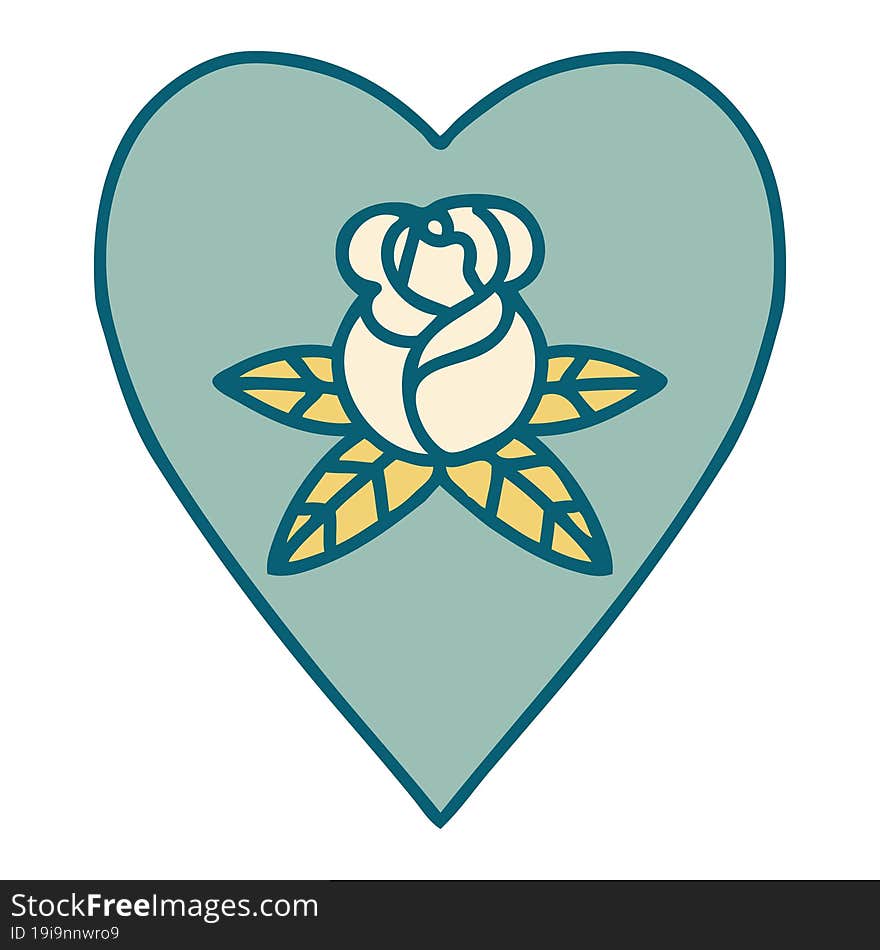 Tattoo Style Icon Of A Heart And Flowers