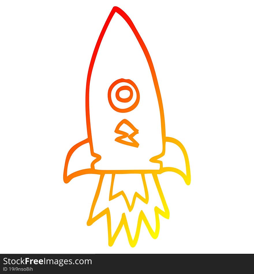 warm gradient line drawing cartoon space rocket