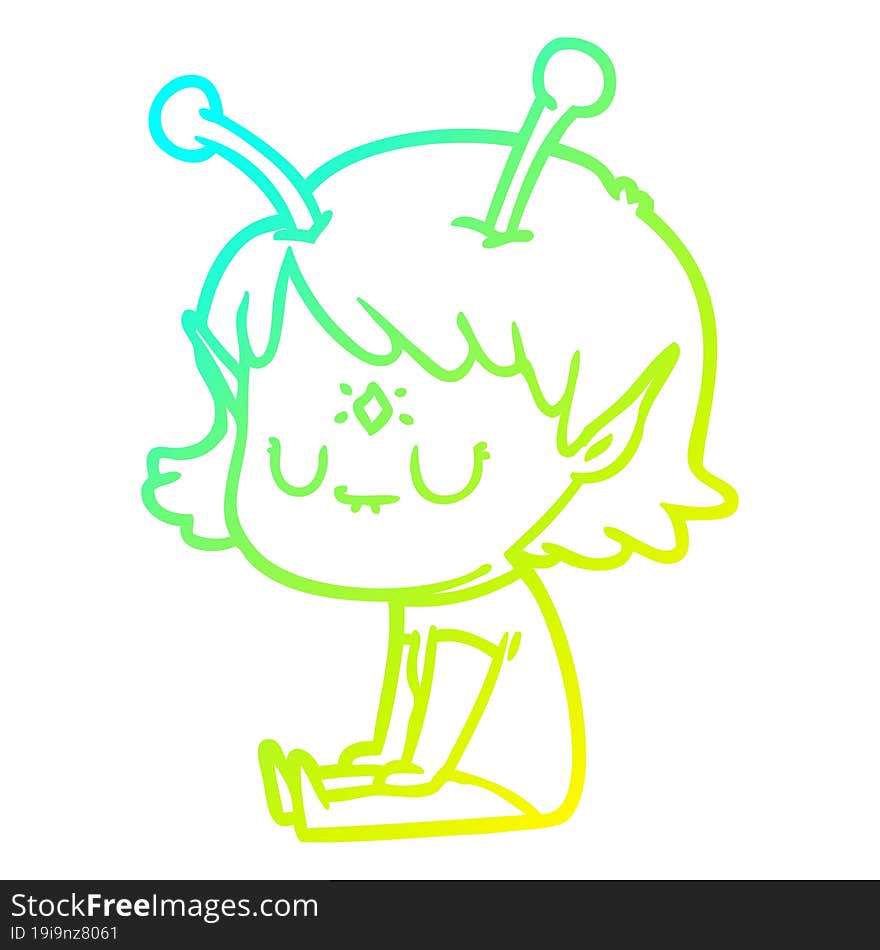 cold gradient line drawing cartoon alien girl sitting