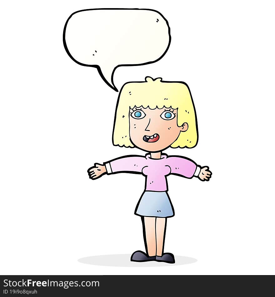 cartoon excited woman with speech bubble