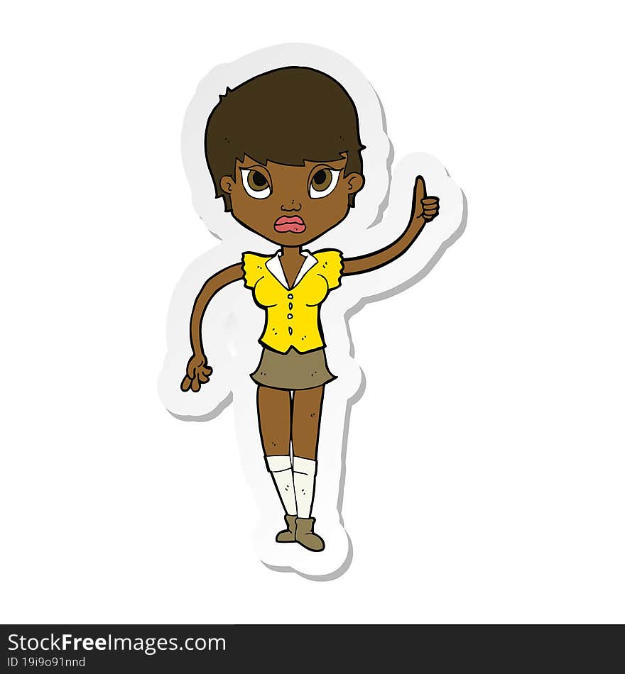 sticker of a cartoon pretty woman with idea