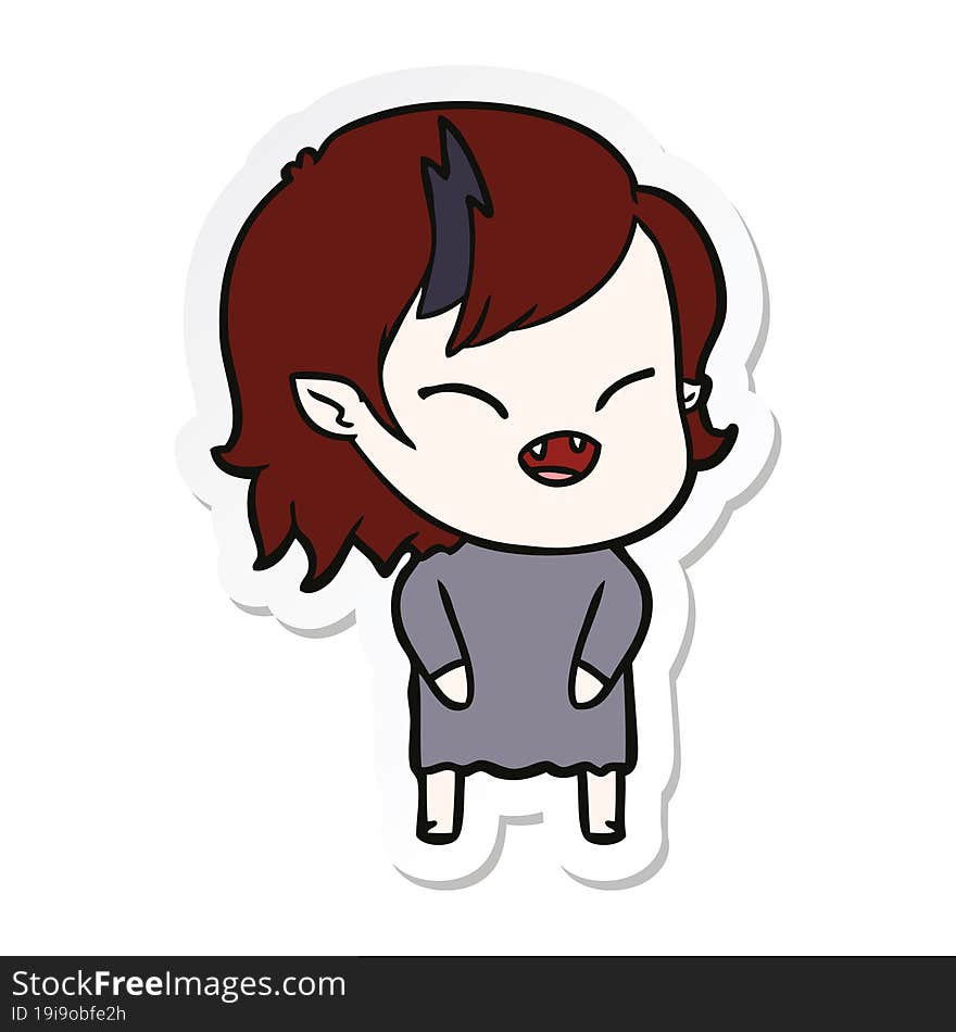 sticker of a cartoon laughing vampire girl