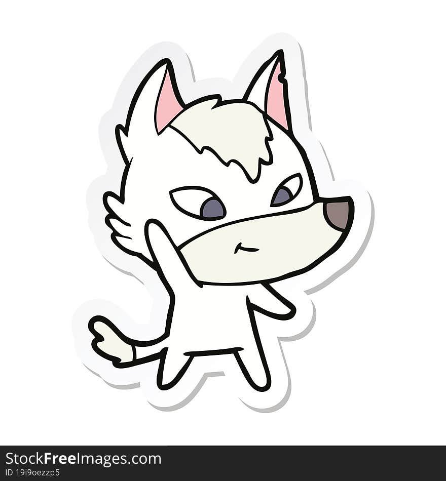 sticker of a friendly cartoon wolf