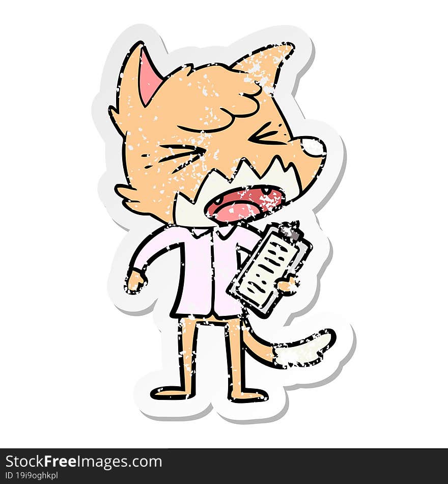 distressed sticker of a angry cartoon fox