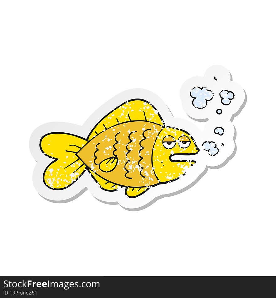 retro distressed sticker of a cartoon funny fish