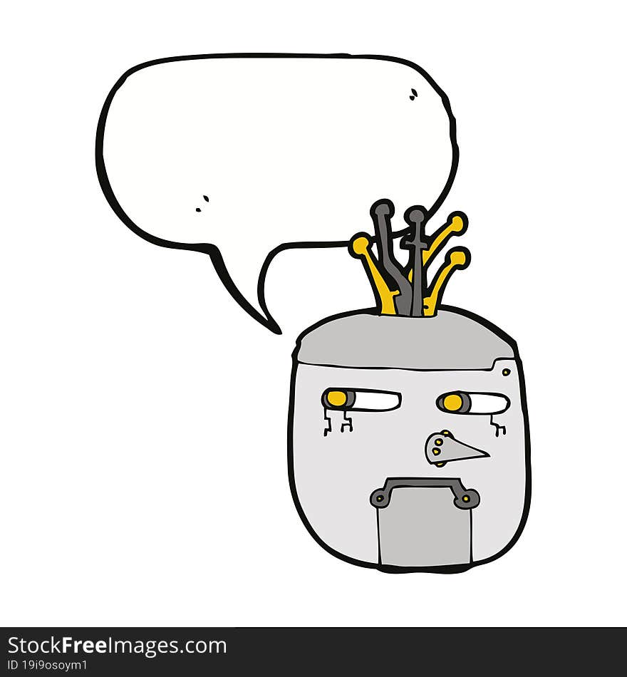 cartoon robot head with speech bubble