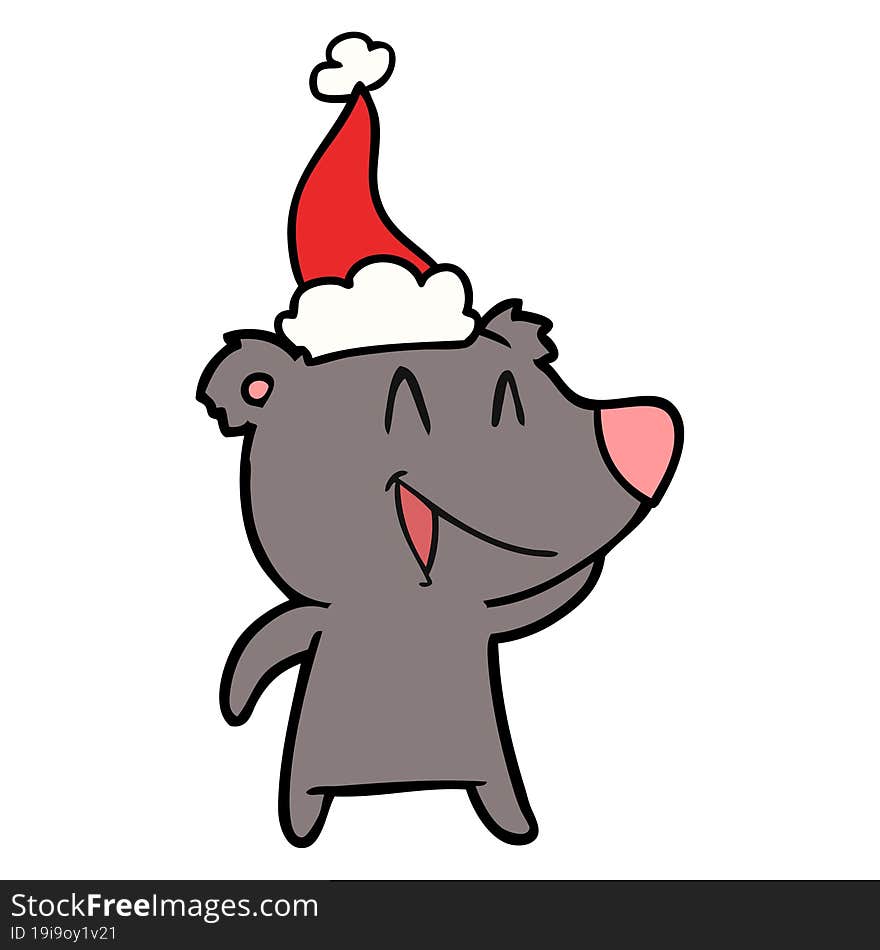 laughing bear line drawing of a wearing santa hat