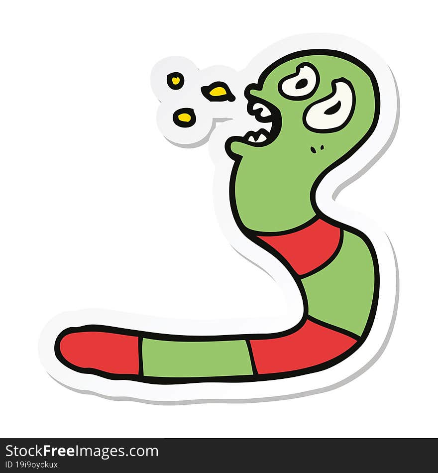 sticker of a cartoon frightened worm