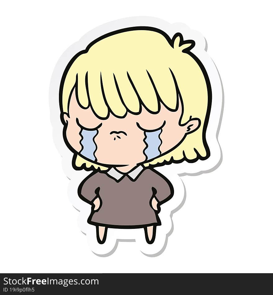 Sticker Of A Cartoon Woman Crying