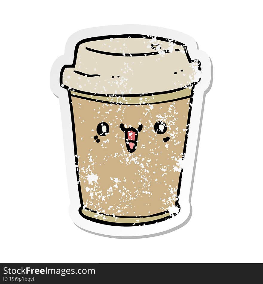 distressed sticker of a cartoon take out coffee