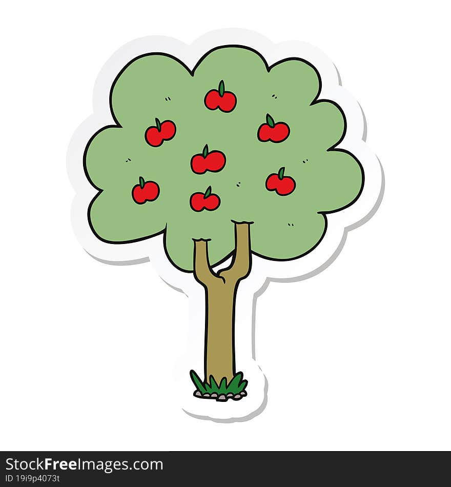 Sticker Of A Cartoon Apple Tree