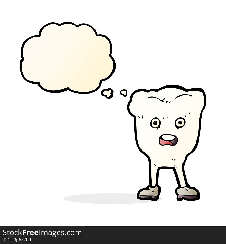 cartoon tooth looking afraid with thought bubble