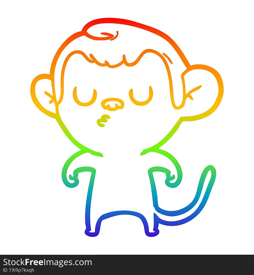 rainbow gradient line drawing of a cartoon monkey