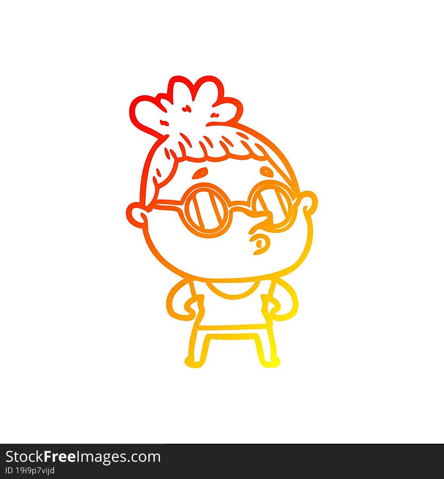 warm gradient line drawing cartoon woman wearing glasses