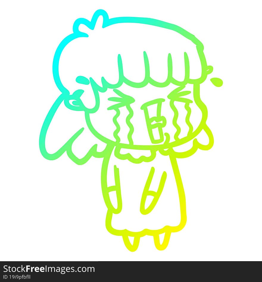 cold gradient line drawing of a cartoon woman