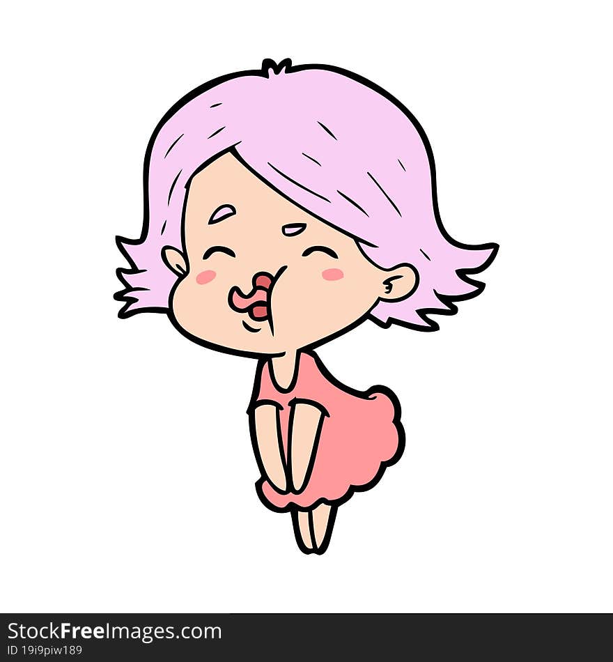 cartoon girl pulling face. cartoon girl pulling face