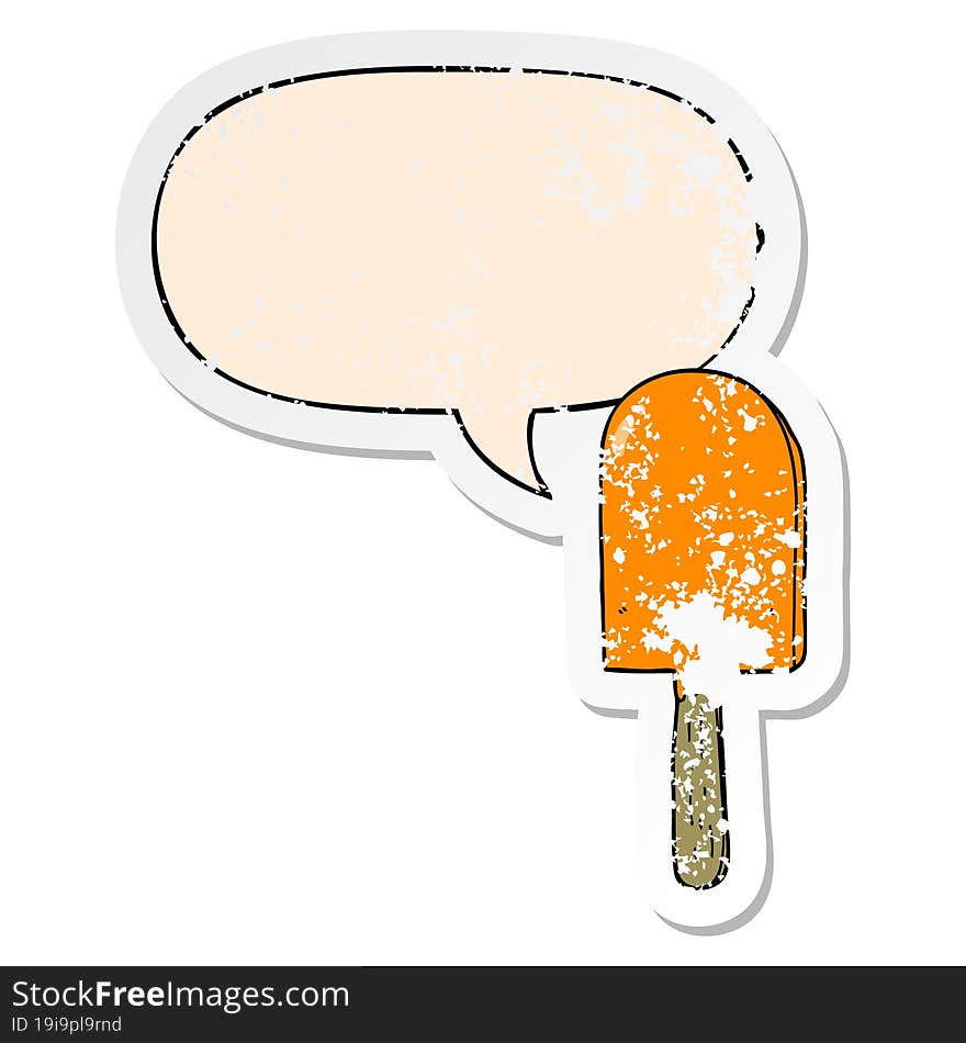 cartoon lollipop with speech bubble distressed distressed old sticker. cartoon lollipop with speech bubble distressed distressed old sticker