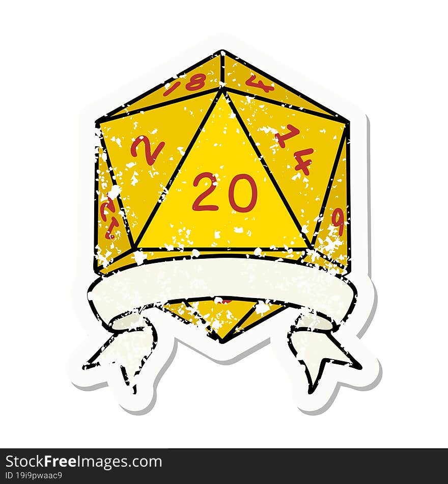 Natural 20 Critical Hit D20 Dice Roll Grunge Sticker