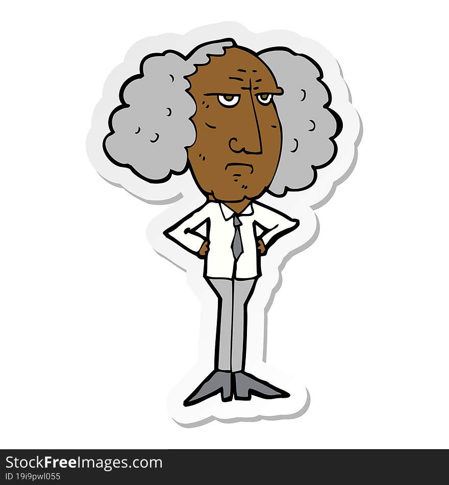 sticker of a cartoon big hair lecturer man