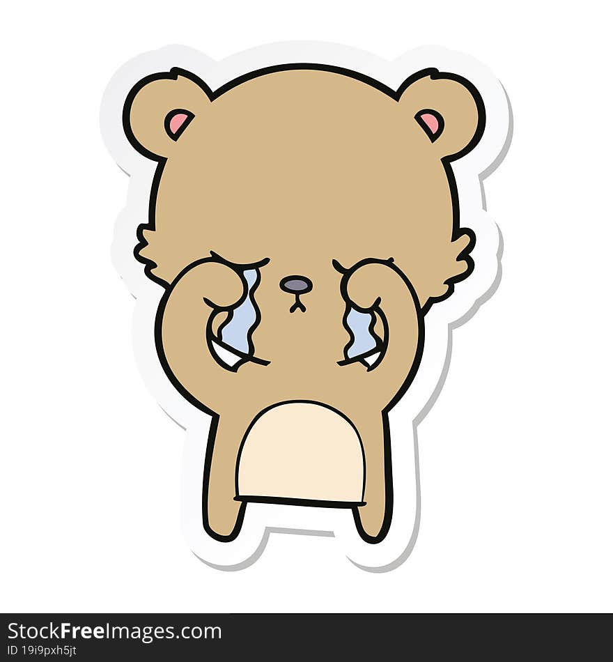 sticker of a crying cartoon bear