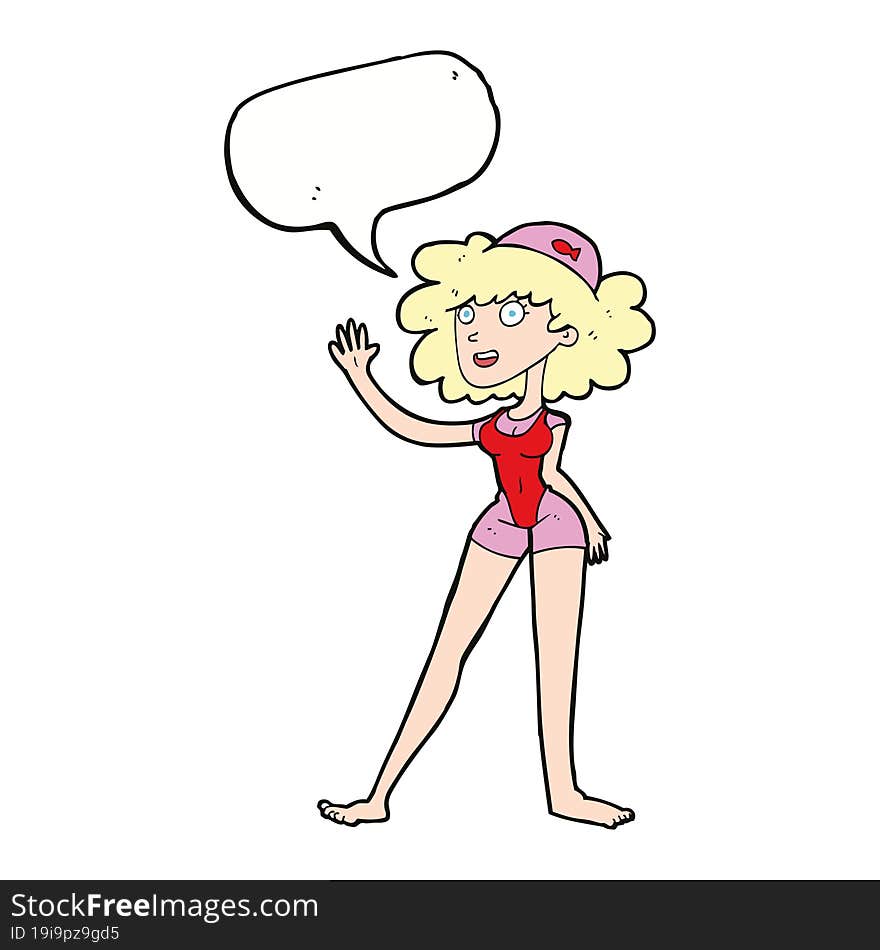 cartoon swimmer woman with speech bubble