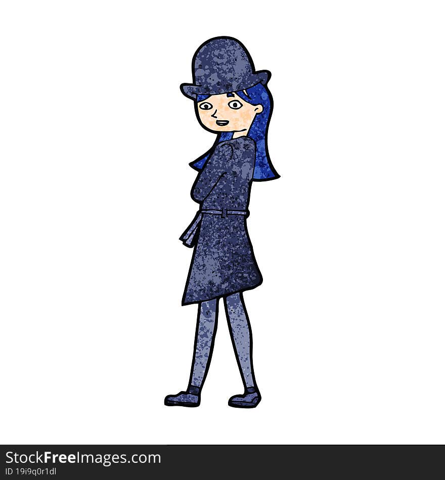 Cartoon Woman Wearing Sensible Hat