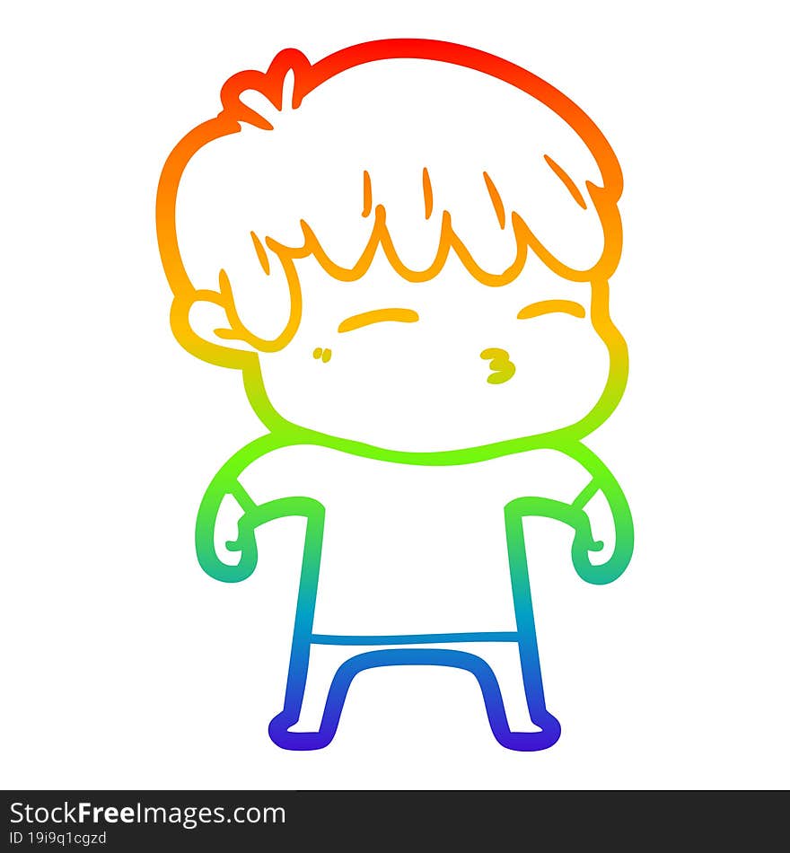 Rainbow Gradient Line Drawing Cartoon Curious Boy