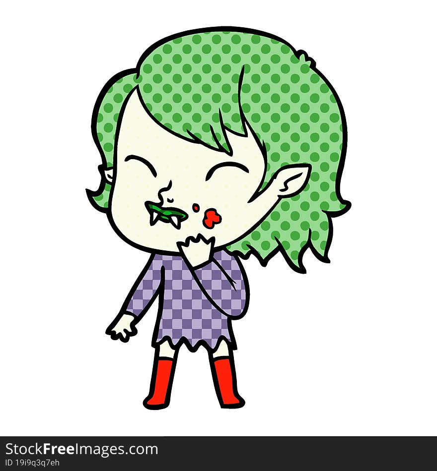 cartoon vampire girl with blood on cheek. cartoon vampire girl with blood on cheek