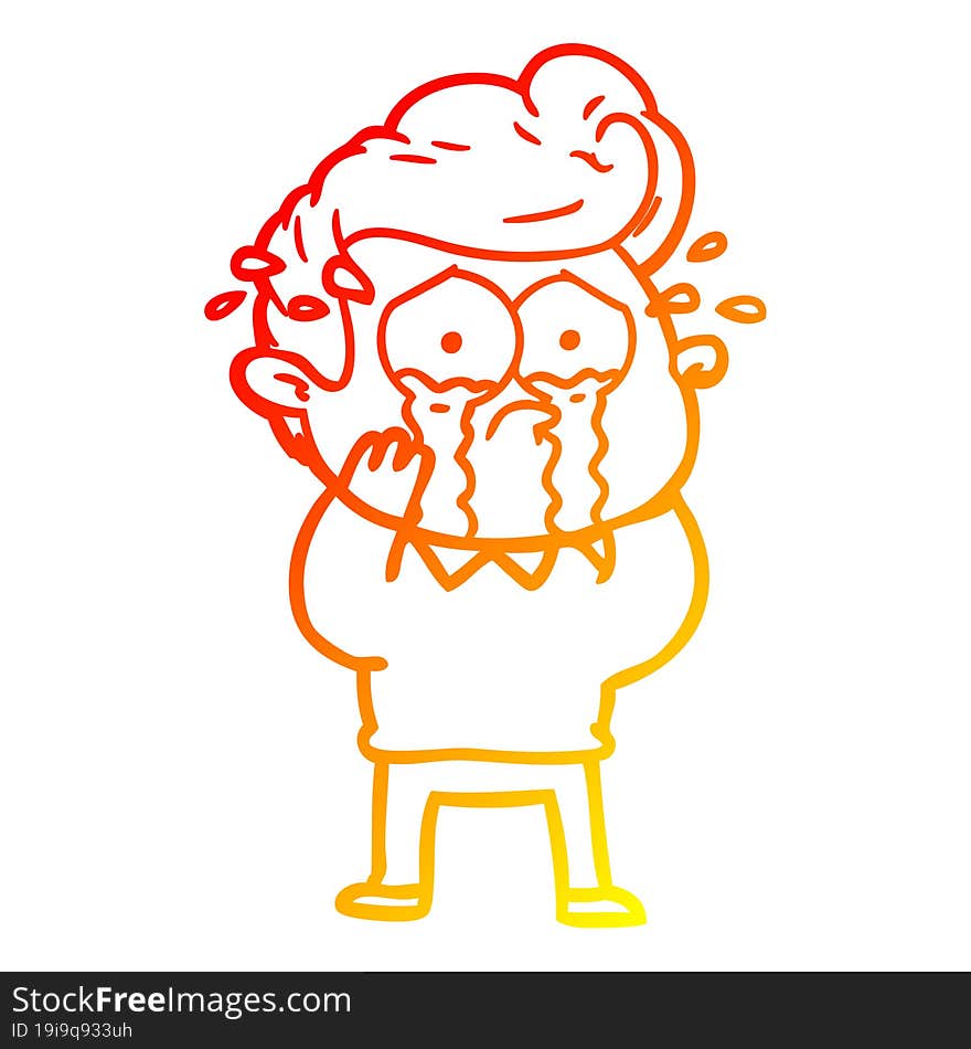 warm gradient line drawing cartoon crying man