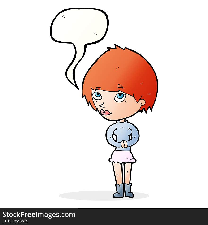 Cartoon Nervous Woman With Speech Bubble