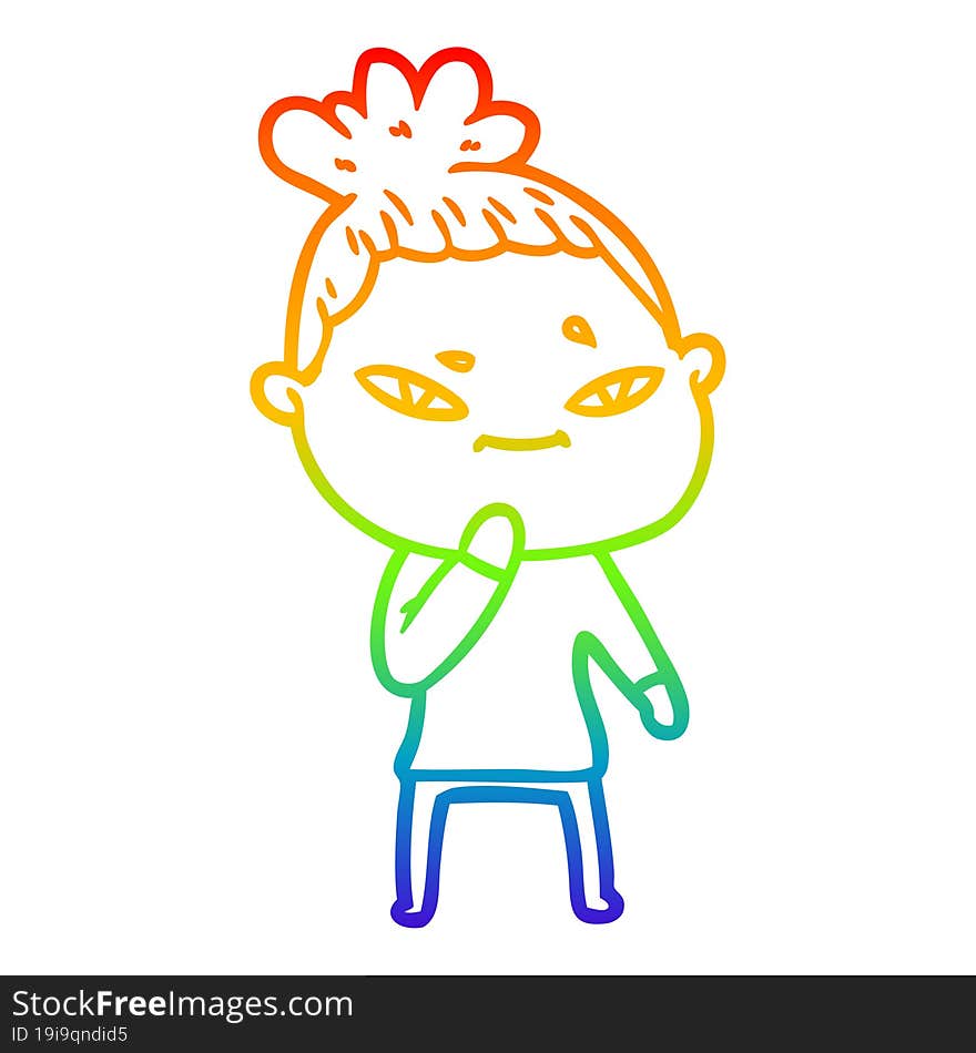 rainbow gradient line drawing of a cartoon woman