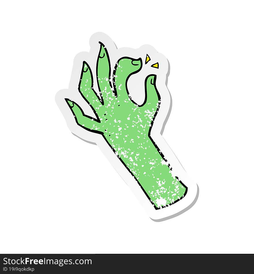 Retro Distressed Sticker Of A Cartoon Hand Symbol