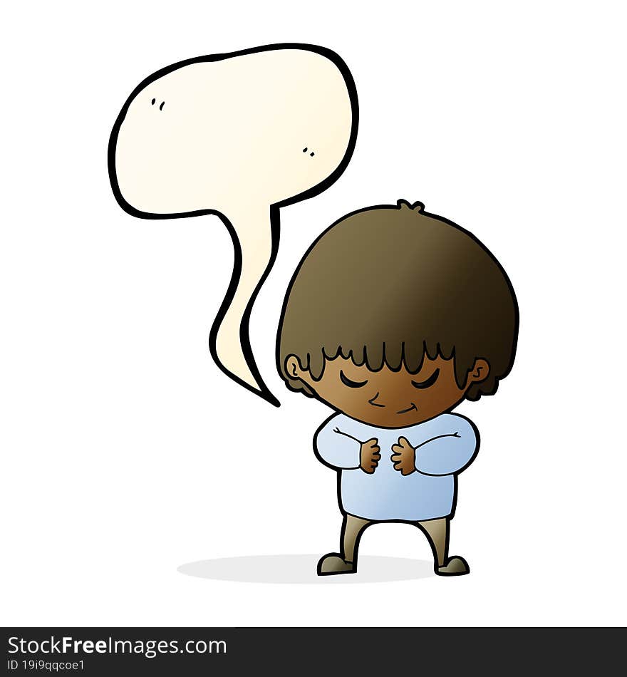 Cartoon Shy Boy With Speech Bubble