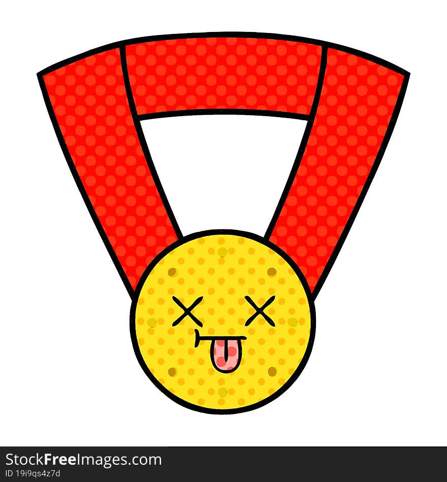 comic book style cartoon of a gold medal