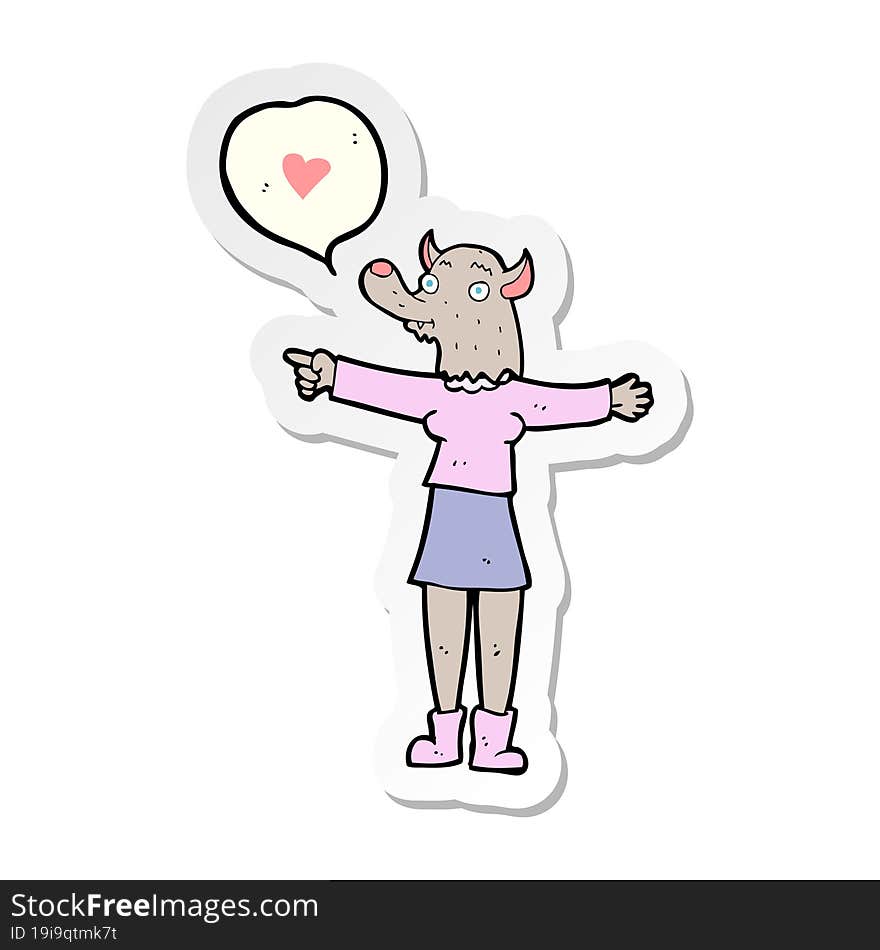 sticker of a cartoon werewolf woman in love