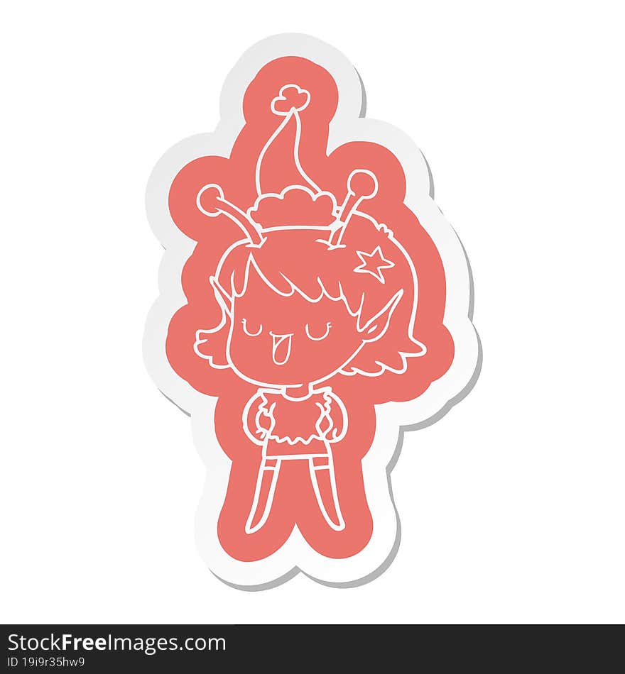 Happy Alien Girl Cartoon  Sticker Of A Wearing Santa Hat