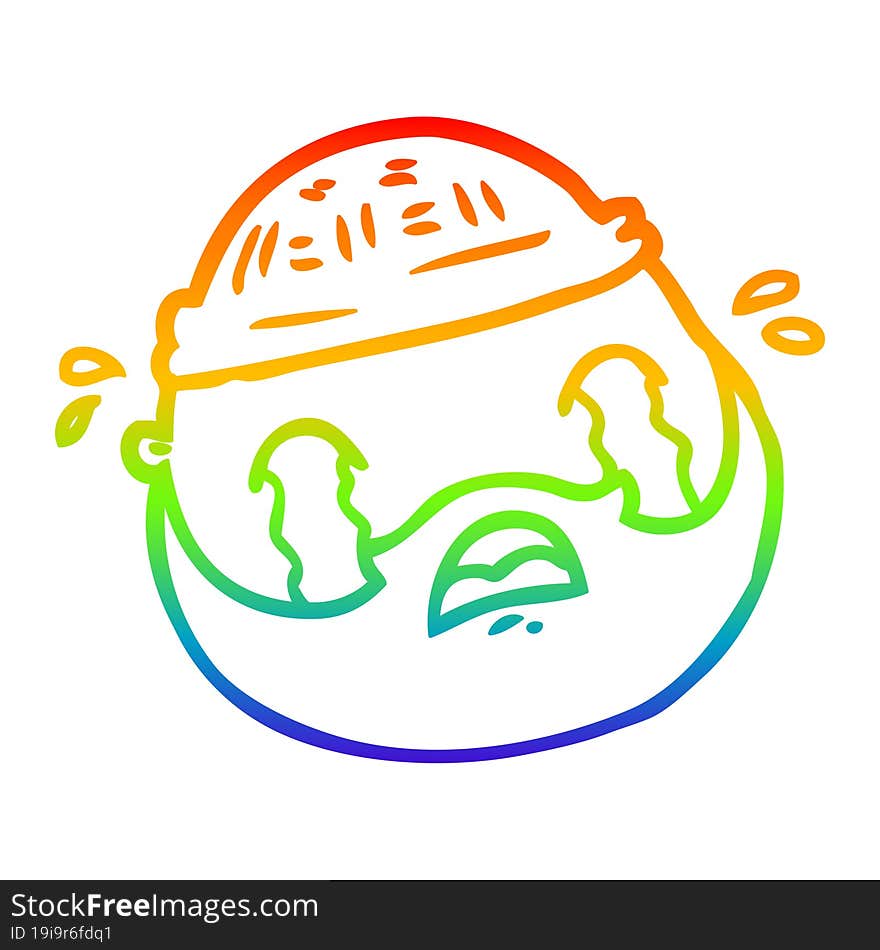 rainbow gradient line drawing cartoon male face with beard