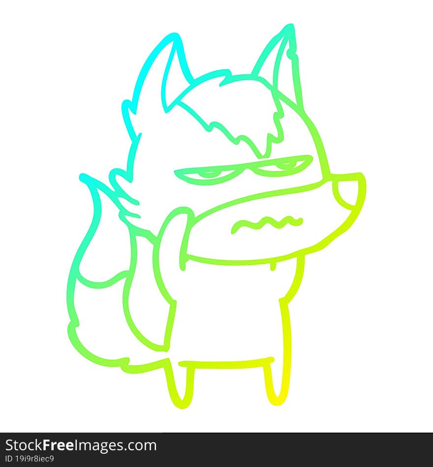 cold gradient line drawing cartoon annoyed wolf