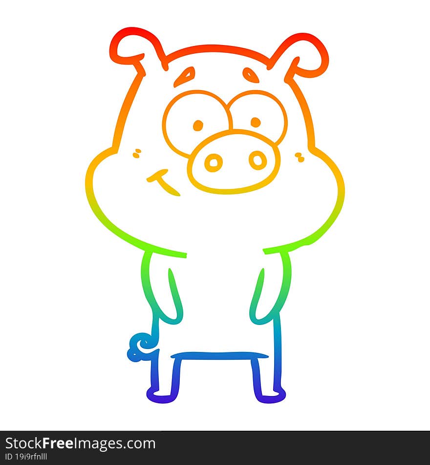 Rainbow Gradient Line Drawing Happy Cartoon Pig